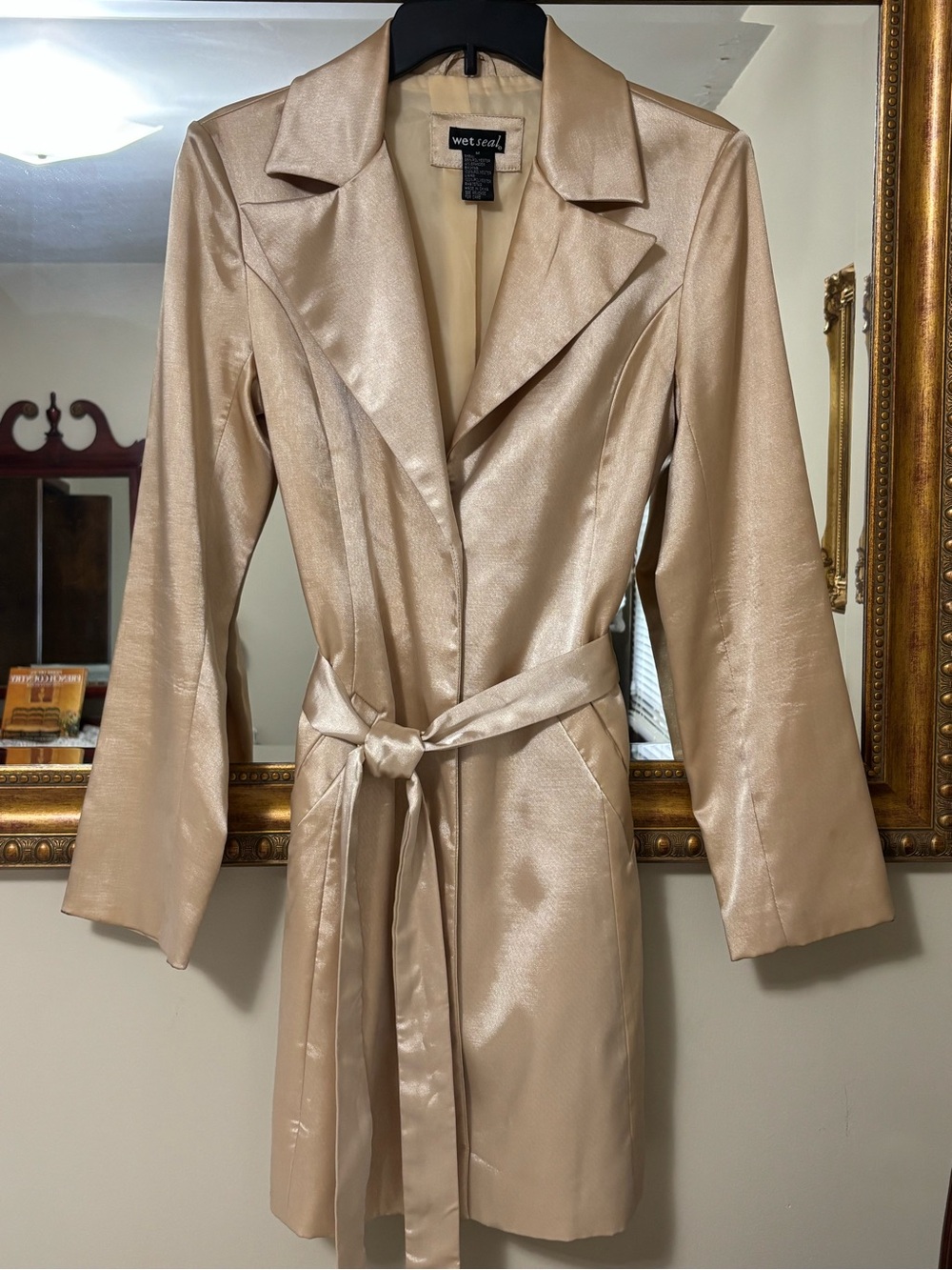 Y2K Wet Seal Champagne Belted Trench Duster Coat Size M